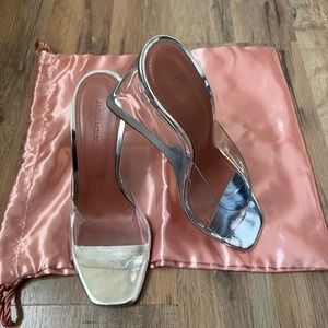 Amina Muaddi - Silver Glass Lupita Wedge Heeled Sandals